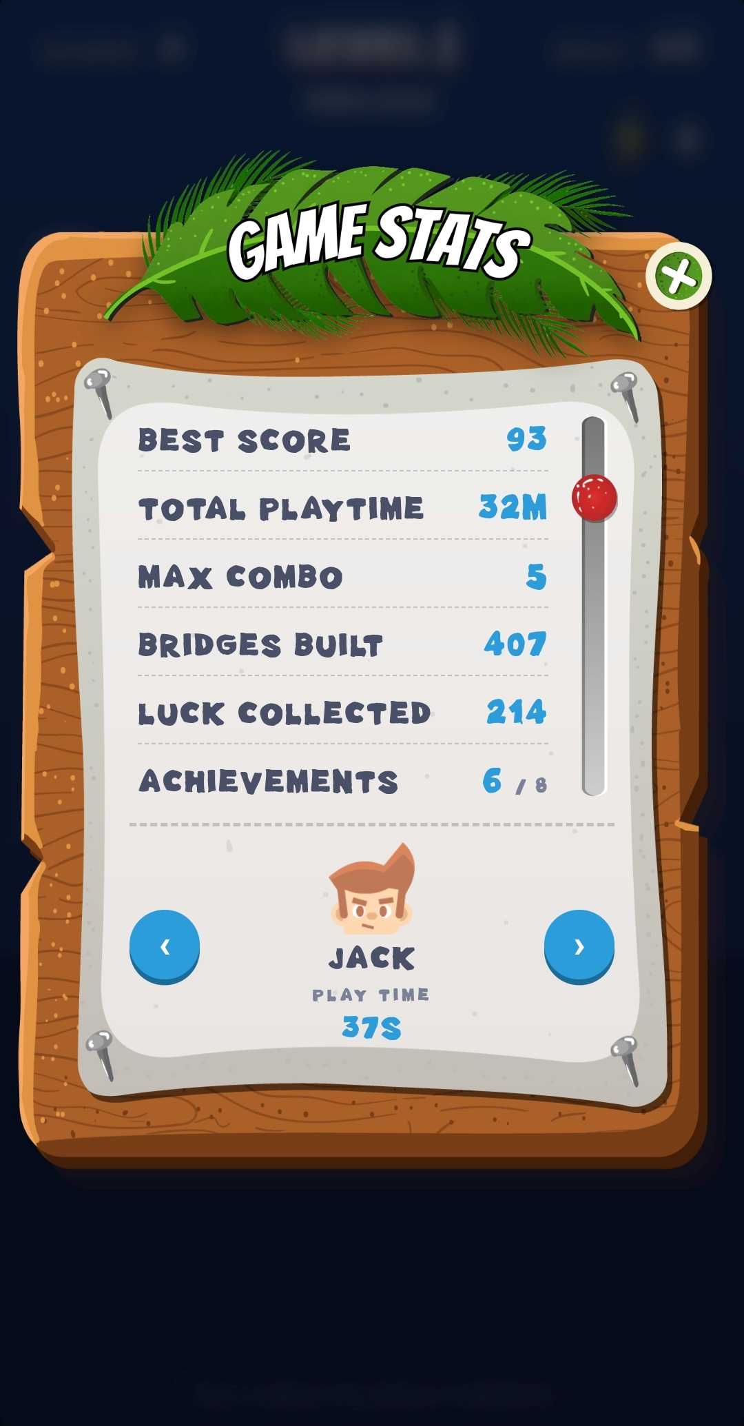 Best score, combo and lifetime statistics